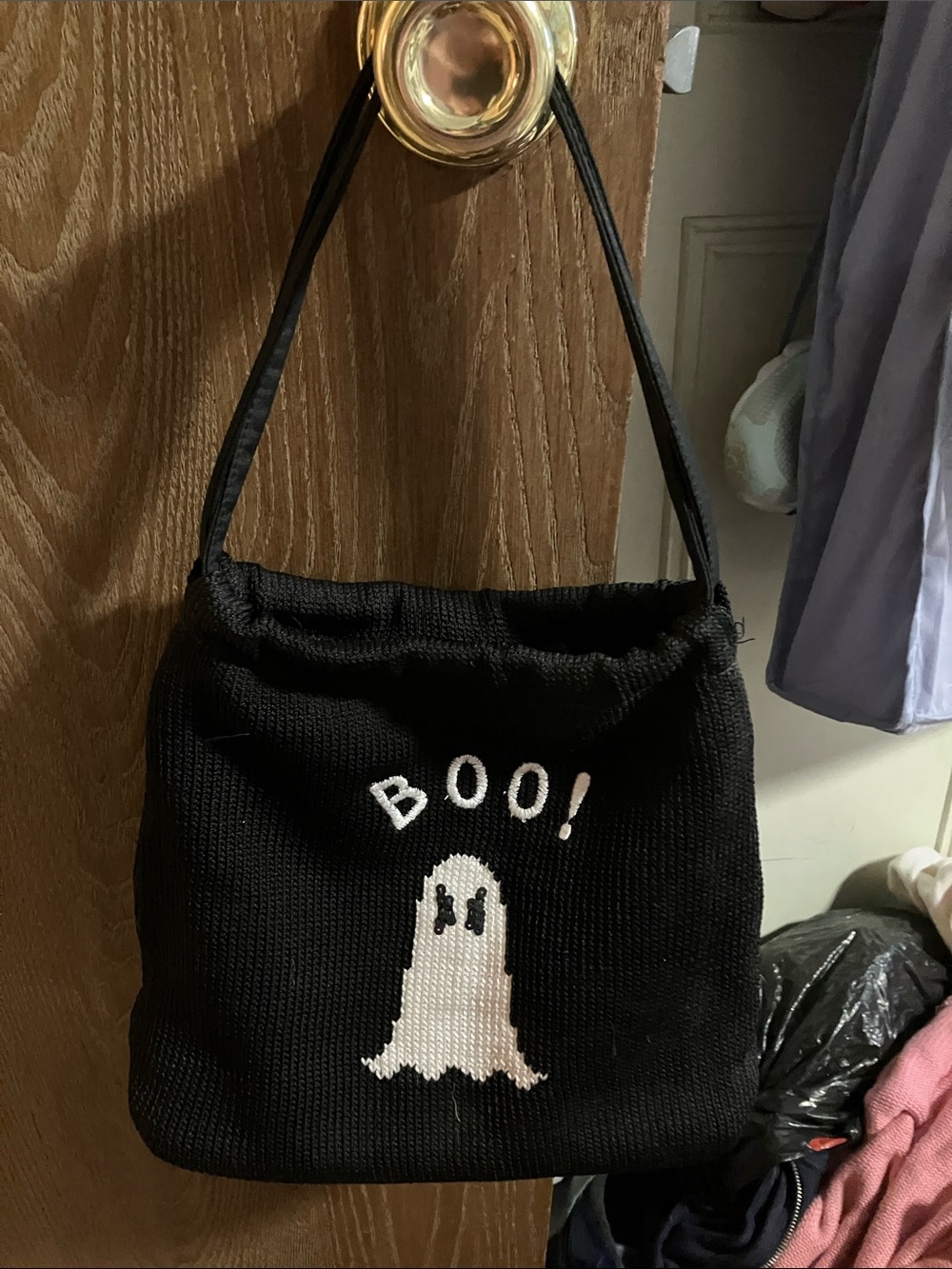 The Sam Black 'Boo!' Ghost Knit Shoulder Bag